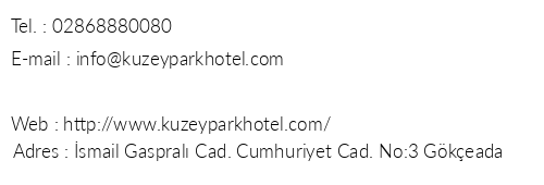 Kuzey Park Hotel Gkeada telefon numaralar, faks, e-mail, posta adresi ve iletiim bilgileri